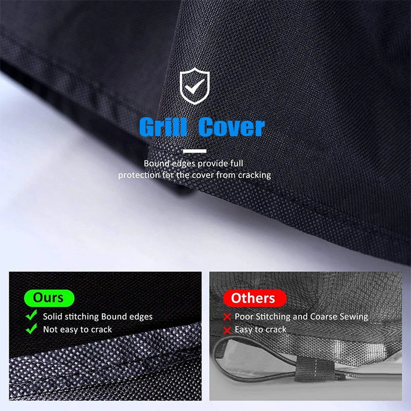 Premium outdoor grill cover made of durable 210D Oxford cloth with a silver coating to protect against weather and elements