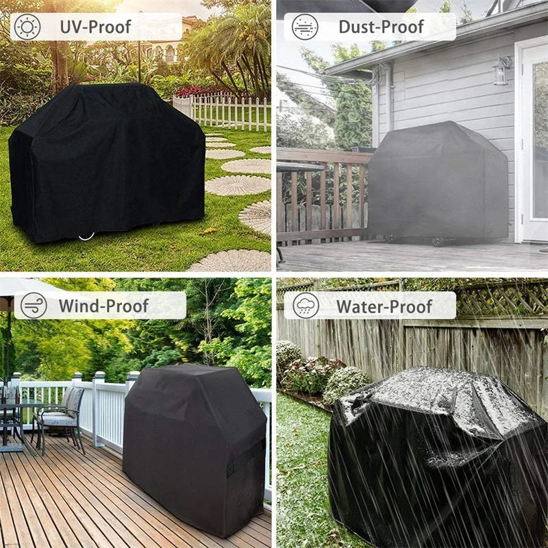 Premium outdoor grill cover made of durable 210D Oxford cloth with a silver coating to protect against weather and elements