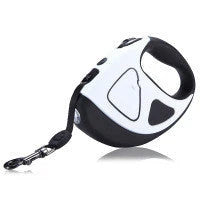Premium retractable dog leash with luminous safety LED, featuring a rubberized non-slip handle, 360-degree anti-winding design, and durable nylon construction for secure and convenient dog walking.