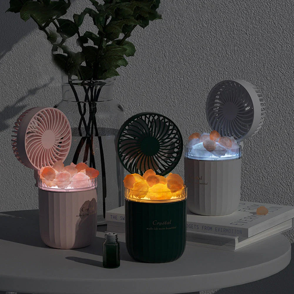 Soothing Aromatherapy Humidifier with Crystal Porous Structure, Ambient Light, and Adjustable Airflow for Refreshing Fragrance and Cooling Comfort