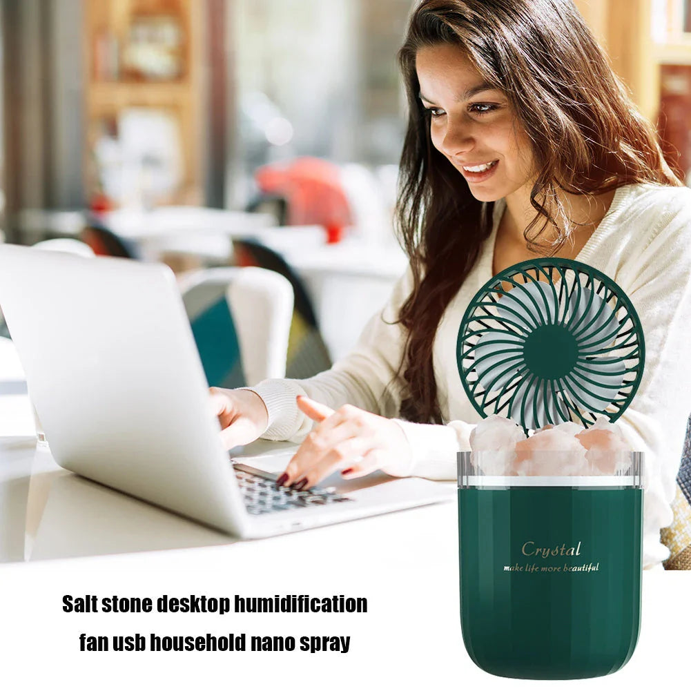 Soothing Aromatherapy Humidifier with Crystal Porous Structure, Ambient Light, and Adjustable Airflow for Refreshing Fragrance and Cooling Comfort