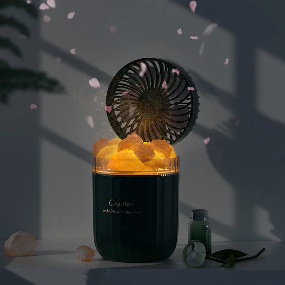 Soothing Aromatherapy Humidifier with Crystal Porous Structure, Ambient Light, and Adjustable Airflow for Refreshing Fragrance and Cooling Comfort