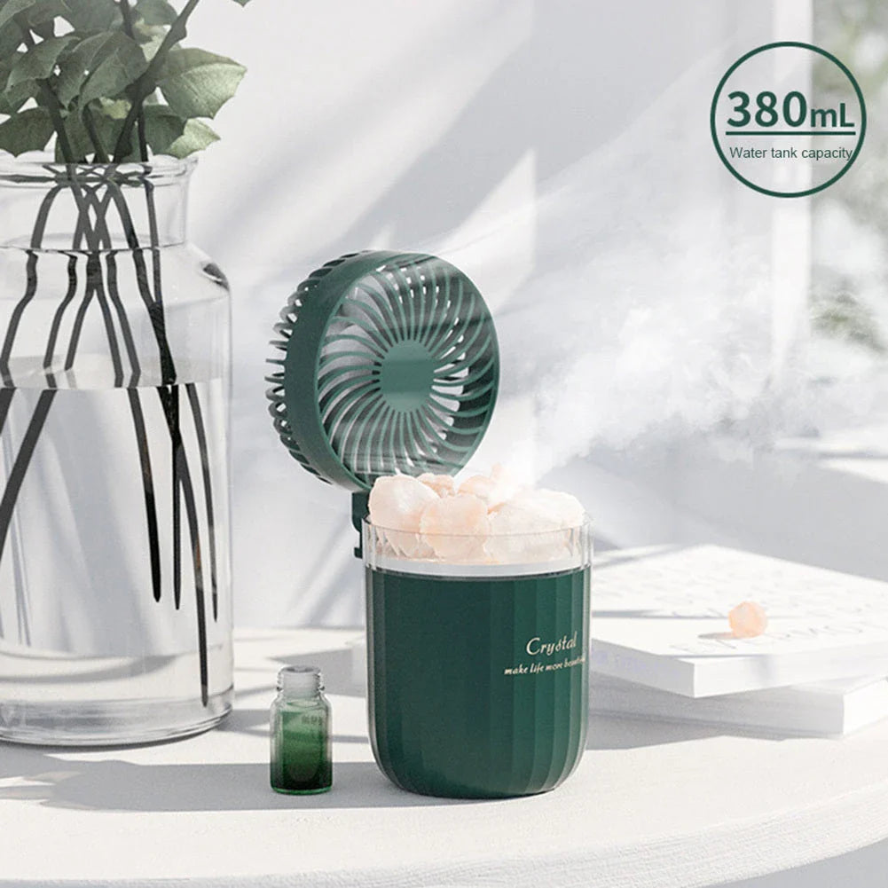 Soothing Aromatherapy Humidifier with Crystal Porous Structure, Ambient Light, and Adjustable Airflow for Refreshing Fragrance and Cooling Comfort