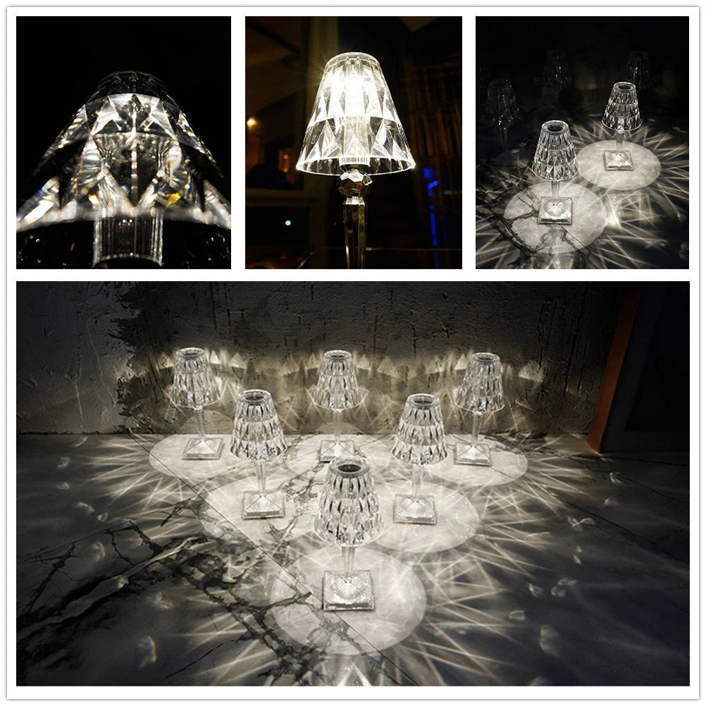 Elegant acrylic desk lamp with mesmerising prismatic lighting effects, perfect for enhancing the ambiance in any room.