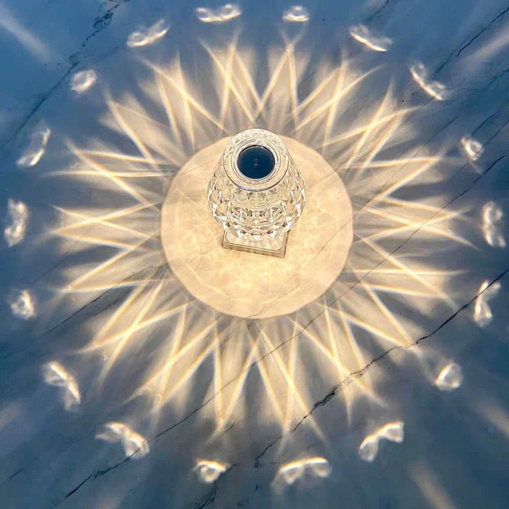 Elegant acrylic desk lamp with mesmerising prismatic lighting effects, perfect for enhancing the ambiance in any room.