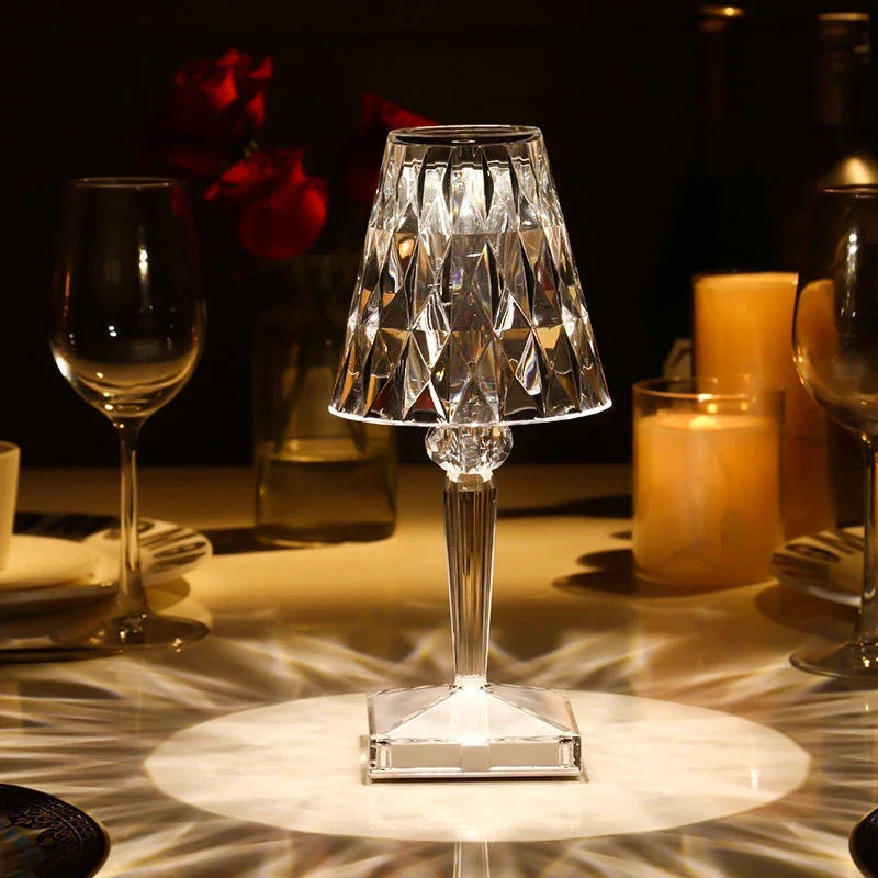 Elegant acrylic desk lamp with mesmerising prismatic lighting effects, perfect for enhancing the ambiance in any room.