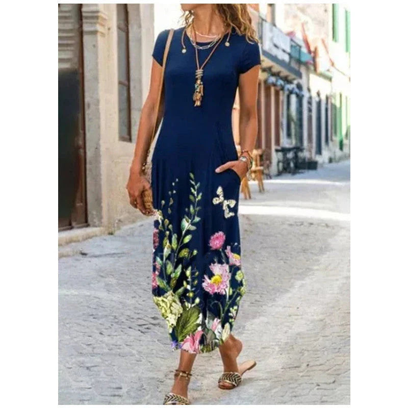 GiftHome UK Stylish Printed Midi Dress with Pockets