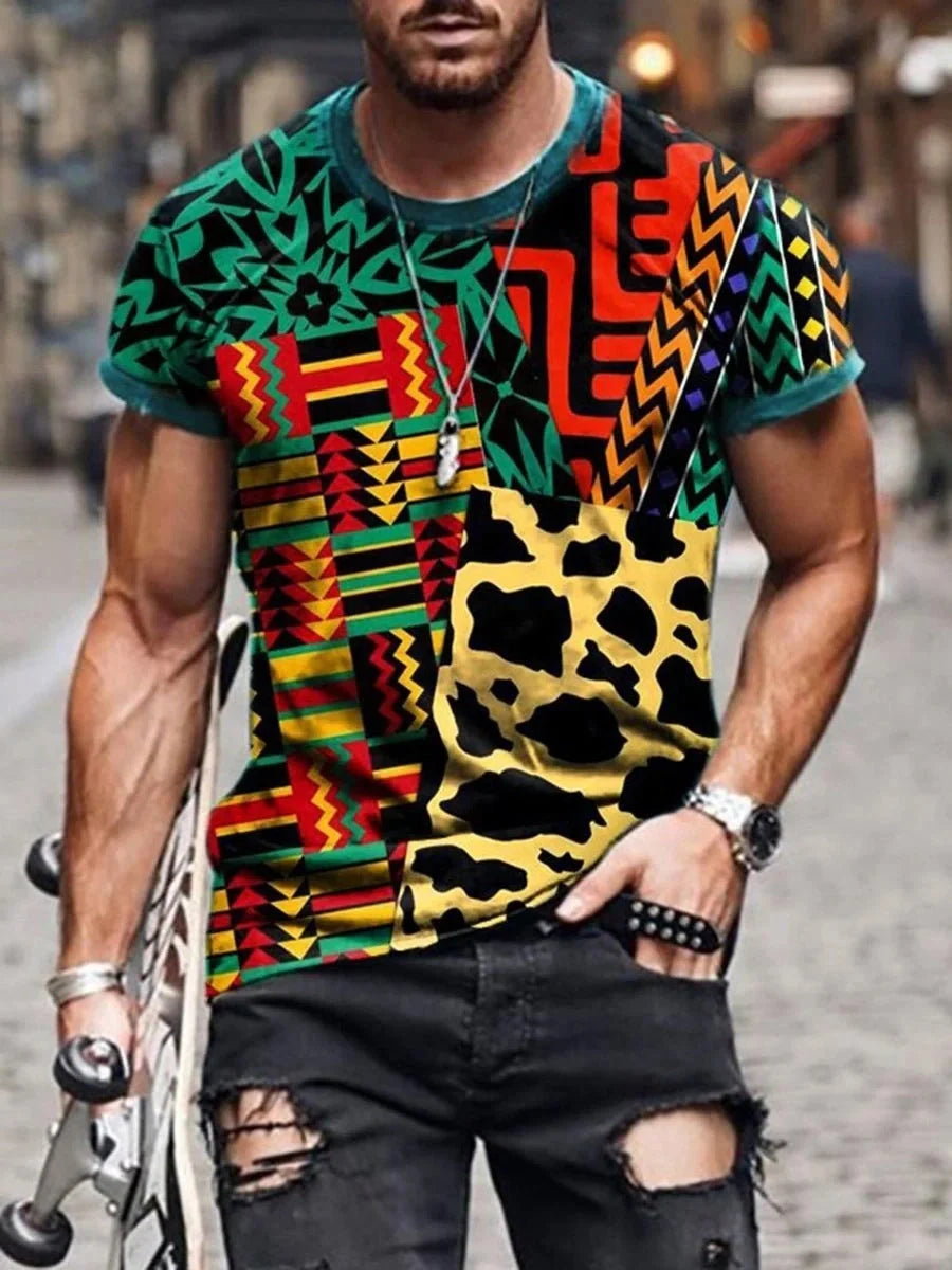Men's cotton printed round neck short sleeve t-shirt in various colours