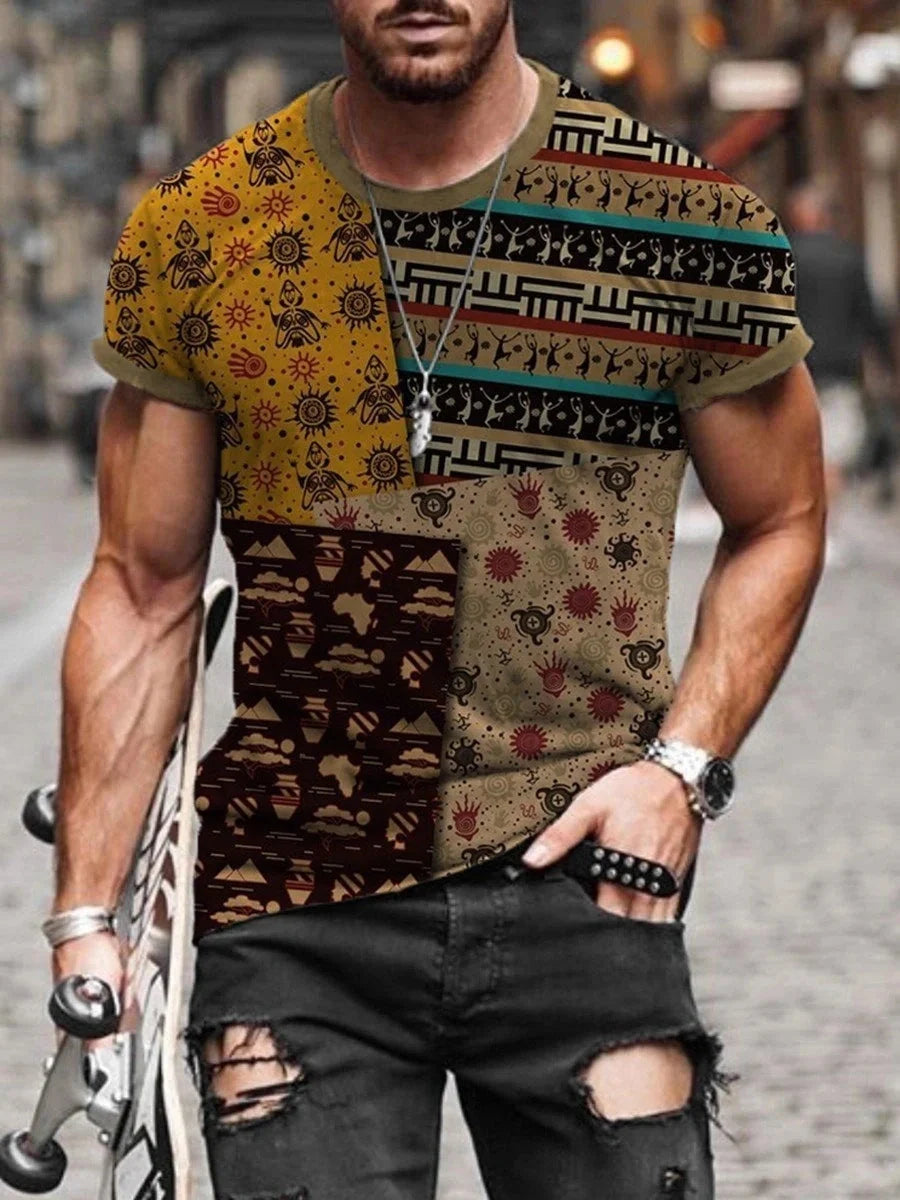 Men's cotton printed round neck short sleeve t-shirt in various colours