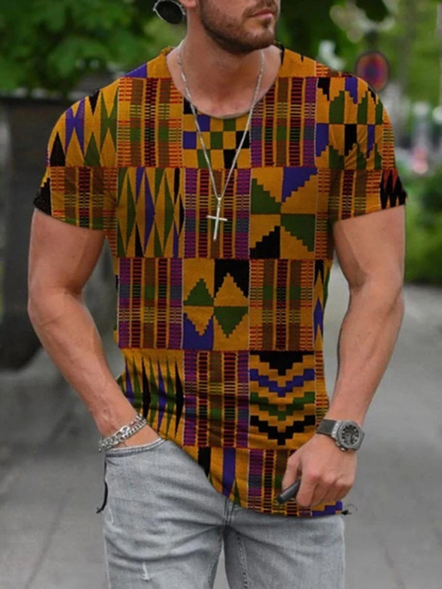 Men's cotton printed round neck short sleeve t-shirt in various colours