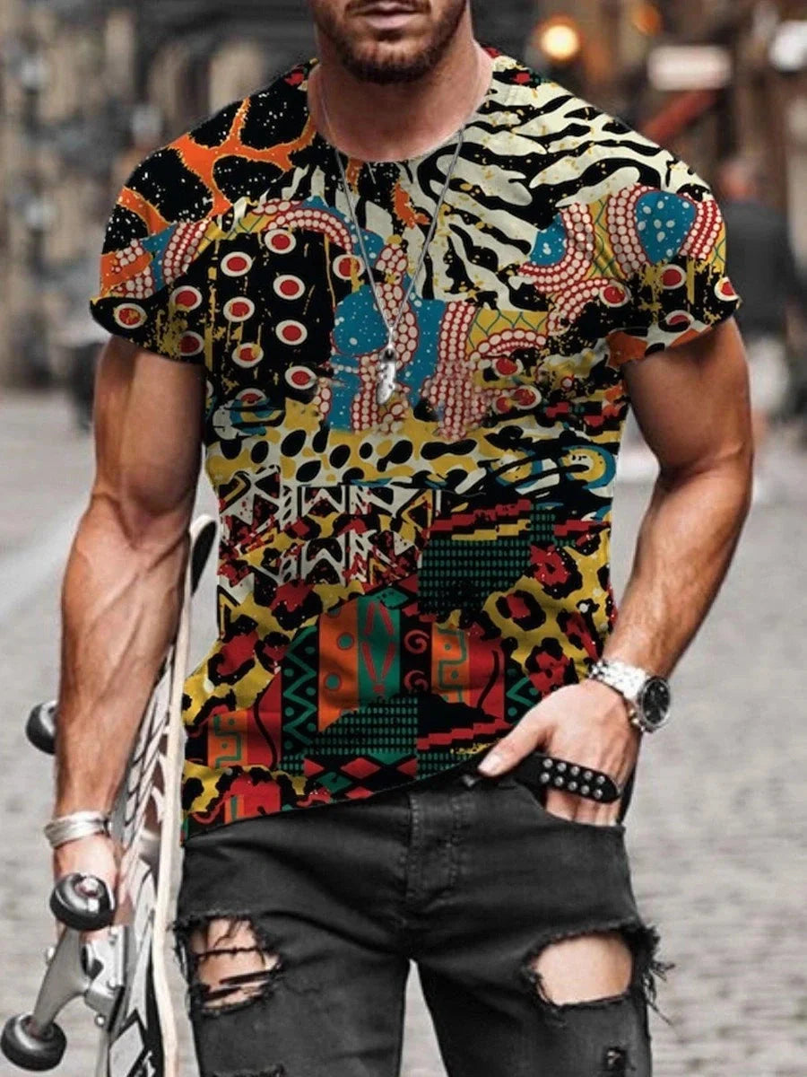 Men's cotton printed round neck short sleeve t-shirt in various colours