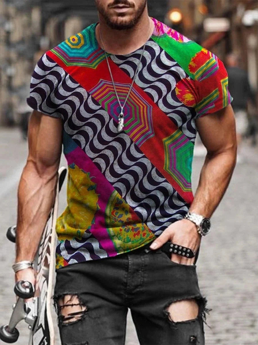 Men's cotton printed round neck short sleeve t-shirt in various colours