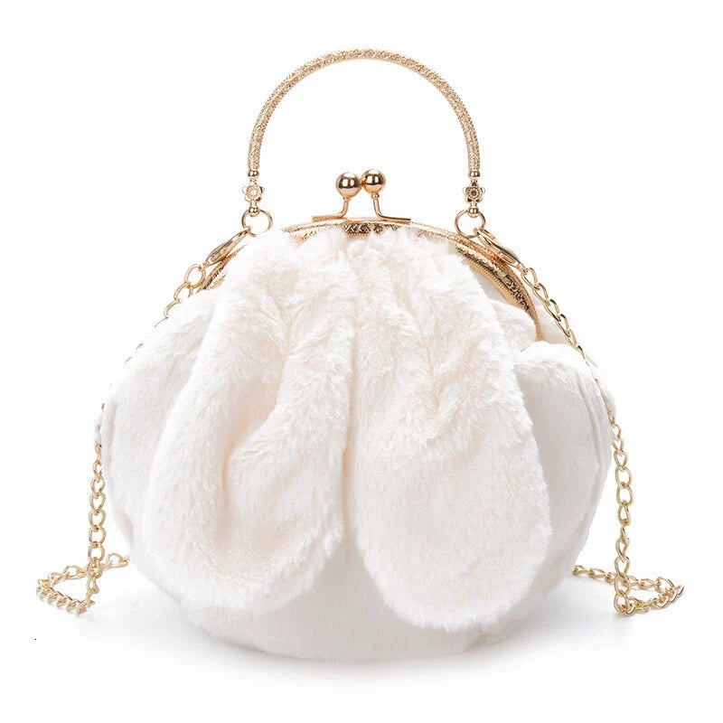 Stylish plush rabbit ear clip messenger bag in various colors