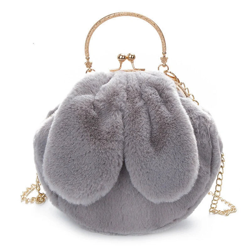 Stylish plush rabbit ear clip messenger bag in various colors