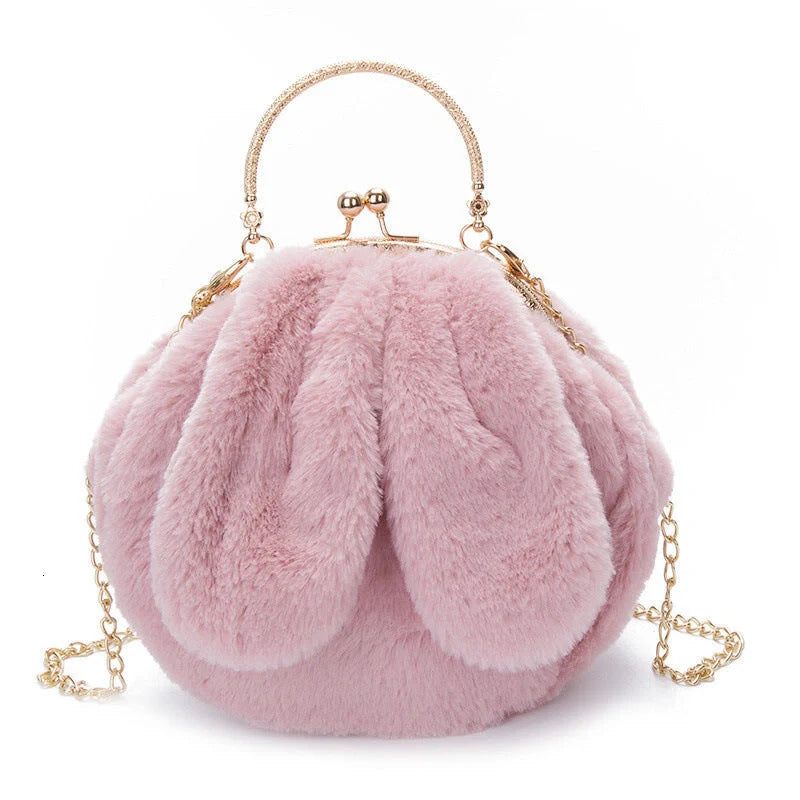 Stylish plush rabbit ear clip messenger bag in various colors