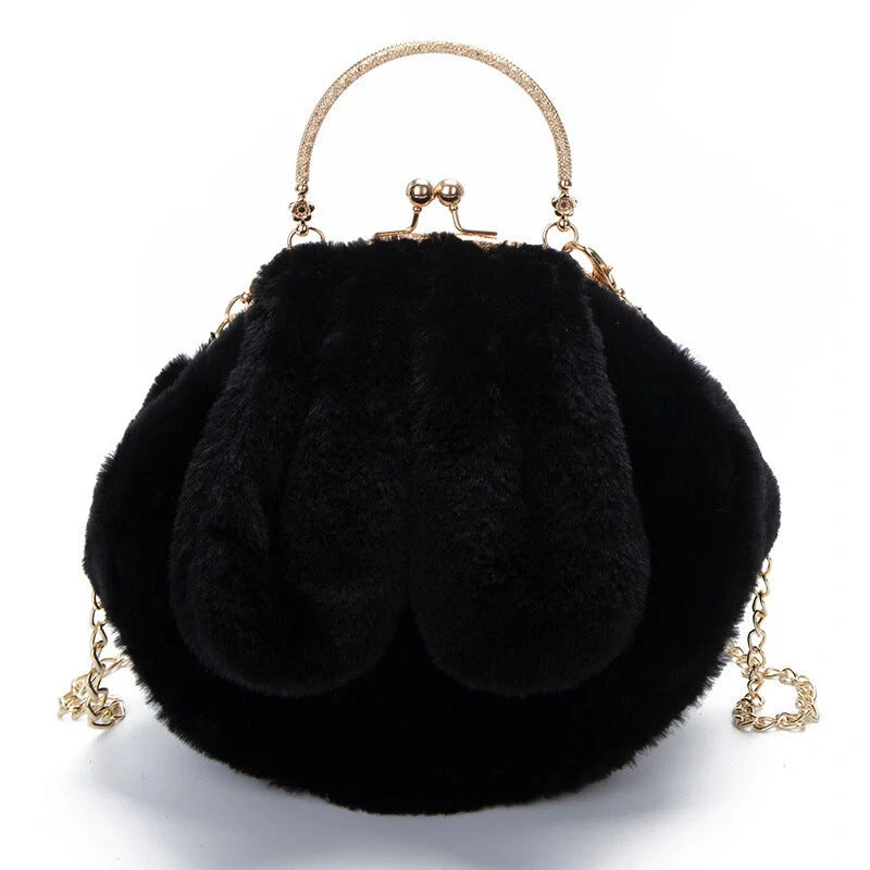 Stylish plush rabbit ear clip messenger bag in various colors