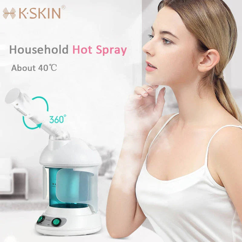 Portable Face Steamer with Rotating Nozzle for Hands-Free, Spa-Quality Facial Treatment