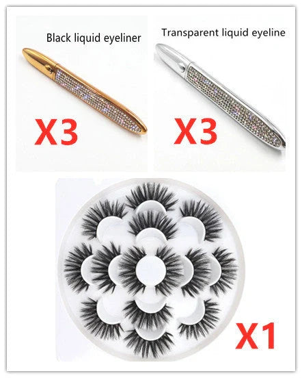 Premium self-adhesive eyeliner and false lash set in various shades