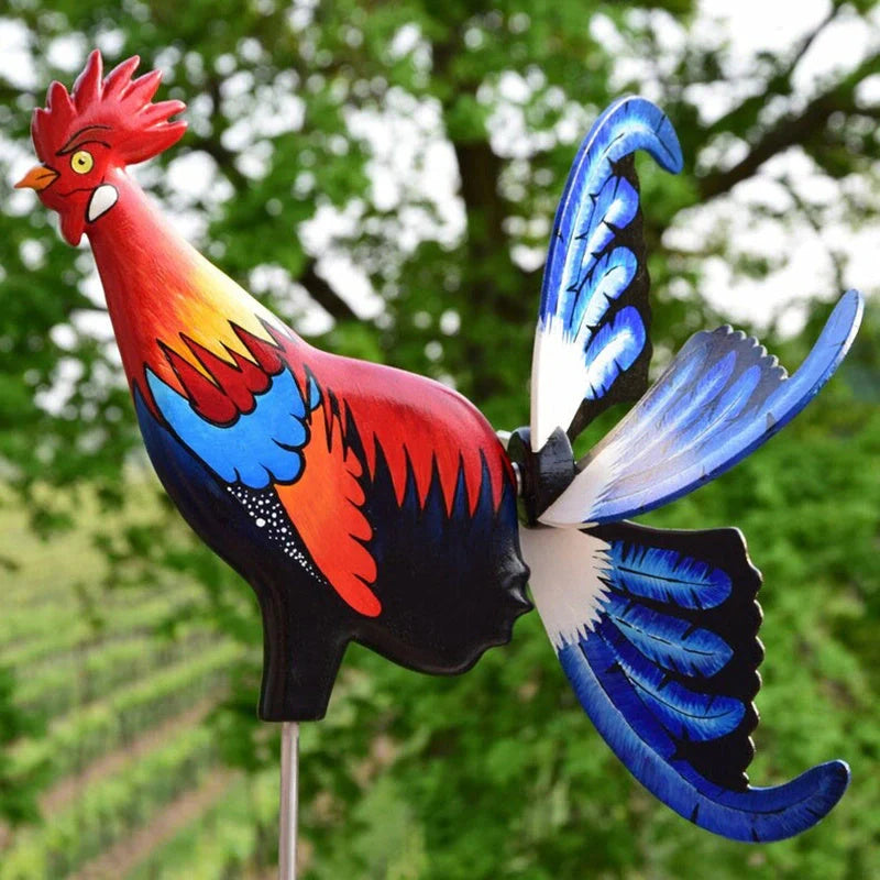 GiftHomen UK Handmade Rooster Windmill Garden Statue with Waterproof Feature