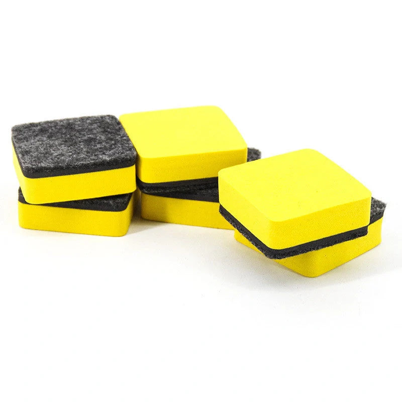 Square blackboard eraser with yellow felt surface for whiteboard markers