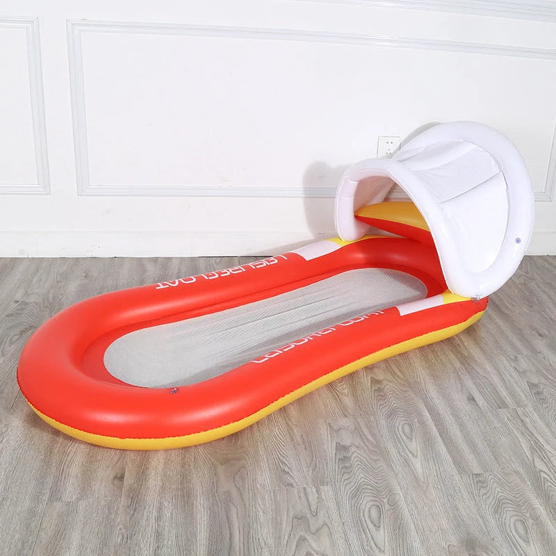 Inflatable floating bed with detachable awning on water