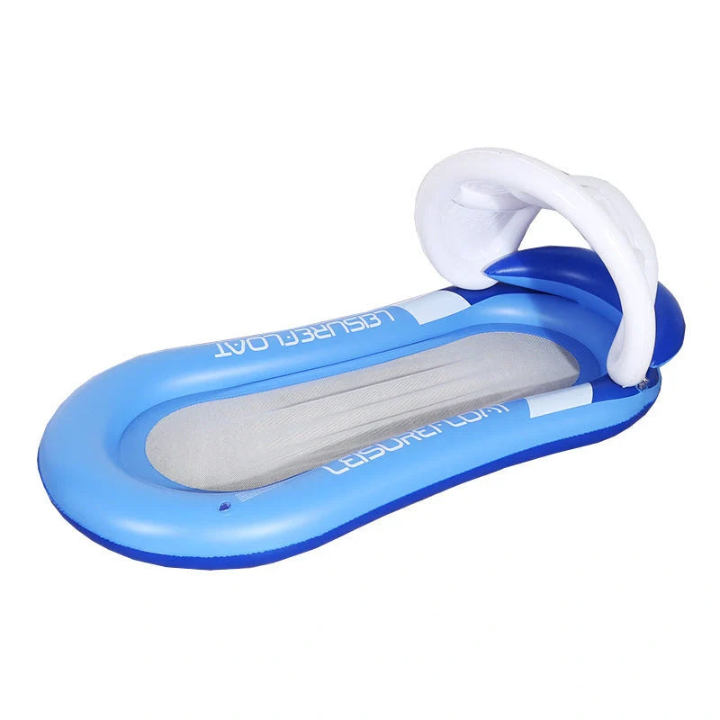 Inflatable floating bed with detachable awning on water