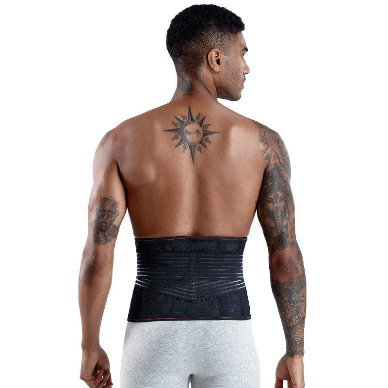Adjustable lumbar back support belt with dual straps and spring design for lower back pain relief and posture improvement
