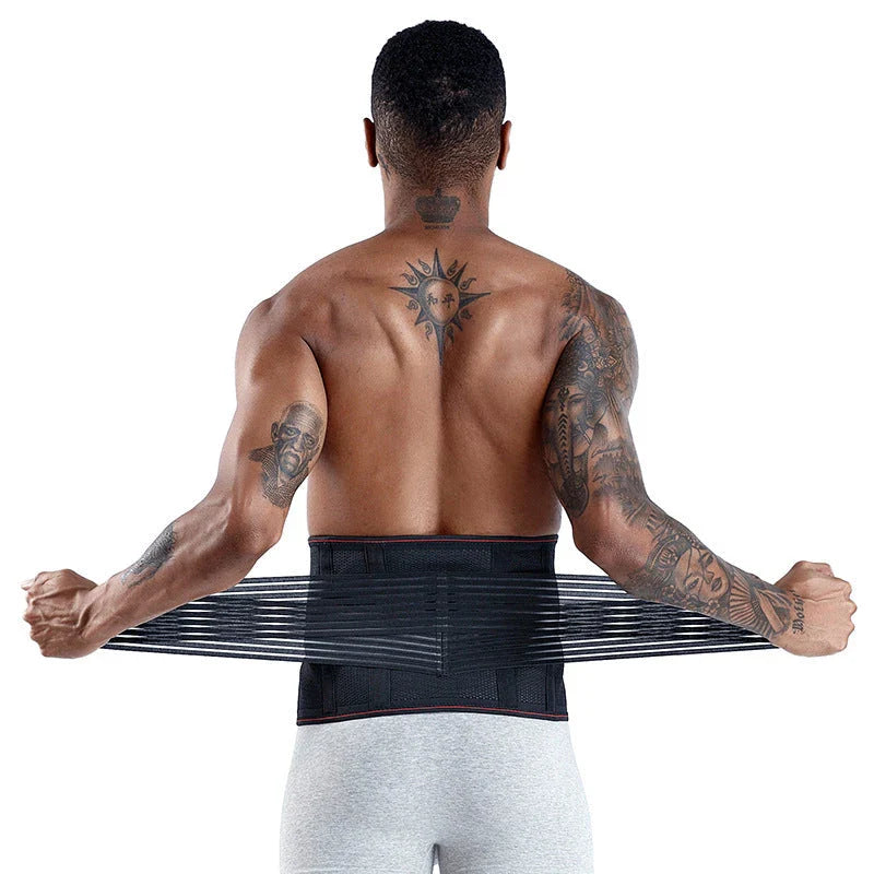 Adjustable lumbar back support belt with dual straps and spring design for lower back pain relief and posture improvement