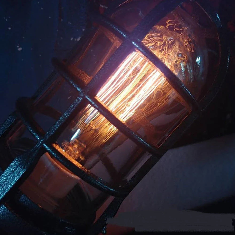 Retro rocket-shaped steampunk lamp with warm, ambient LED lighting for industrial-chic home decor