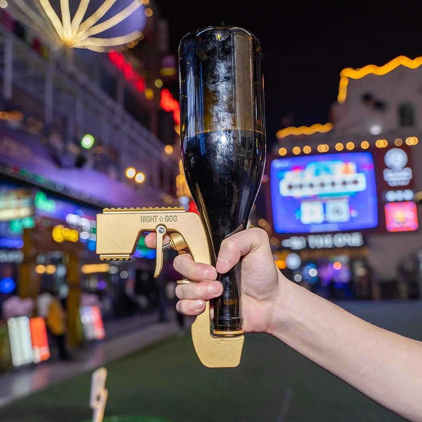 Versatile Champagne Sprayer with adjustable spray controls and stopper/pourer functionality for parties and celebrations