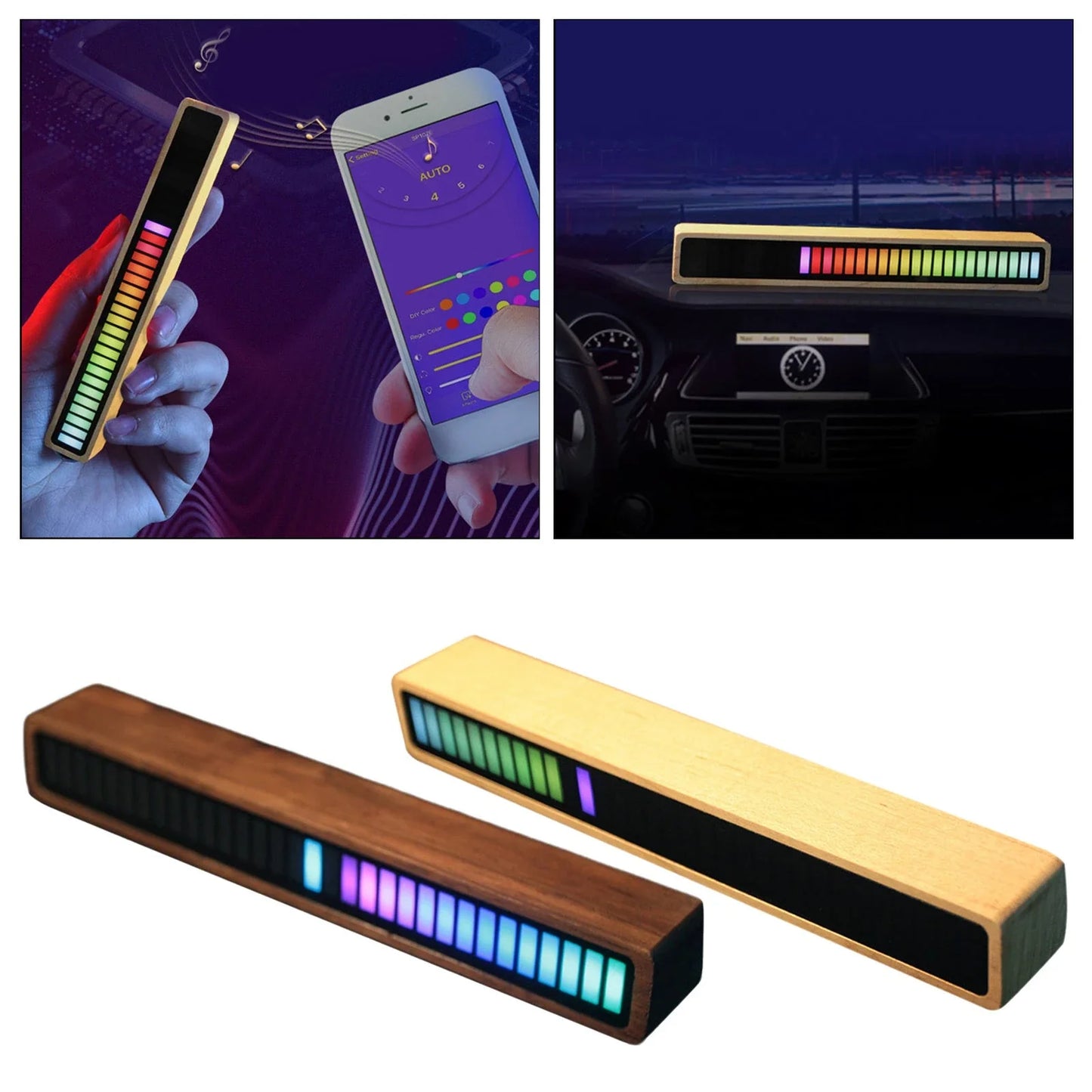 Bluetooth-enabled rhythm light strip with voice control features customizable RGB lighting, built-in microphone, and wireless connectivity for car and home use
