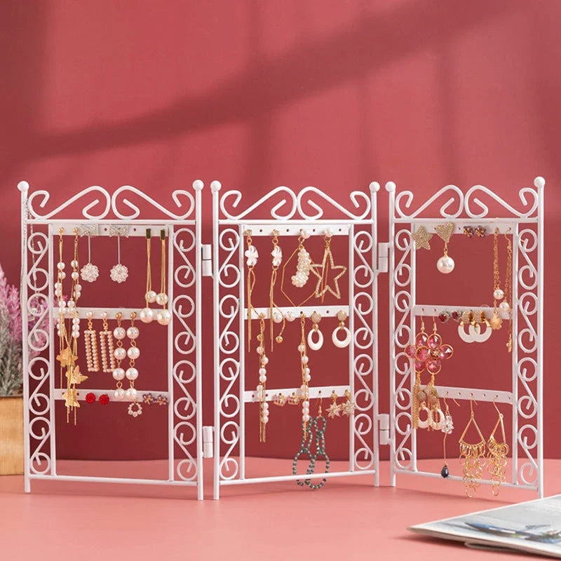 Jewelry organizer with a sleek, European-inspired design and a folding mechanism for space-saving storage