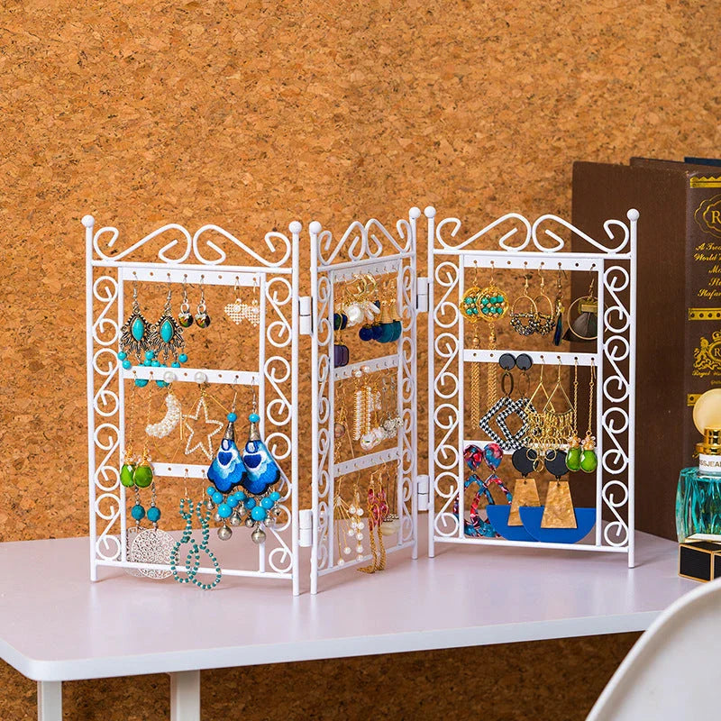 Jewelry organizer with a sleek, European-inspired design and a folding mechanism for space-saving storage
