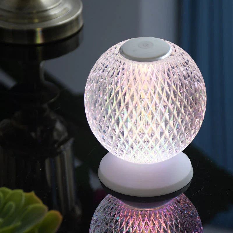 Elegant acrylic crystal bedside lamp with customisable RGB lighting, creating a warm and relaxing atmosphere in the bedroom