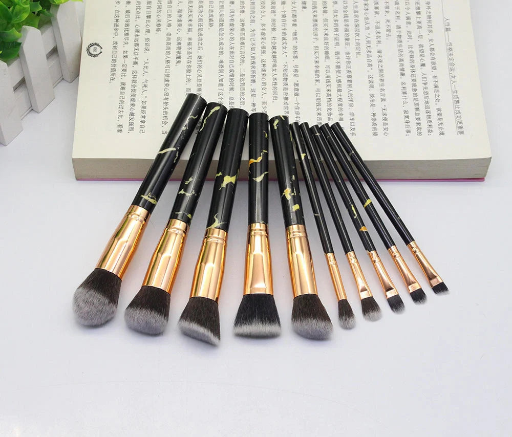 15 Marbled Design Makeup Brushes Set in various colours with roll-up case