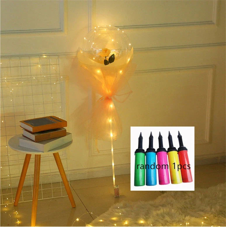 A luminous bouquet of glowing rose-shaped balloons, creating a magical and enchanting display.