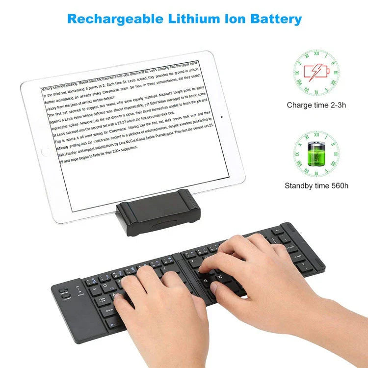 Compact and foldable Bluetooth keyboard for use with smartphones, tablets, and laptops