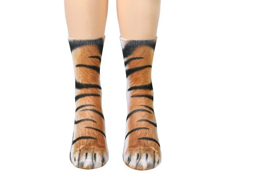 Cosy 3D animal paw socks in a variety of playful designs, including cats, dogs, elephants, tigers, and more