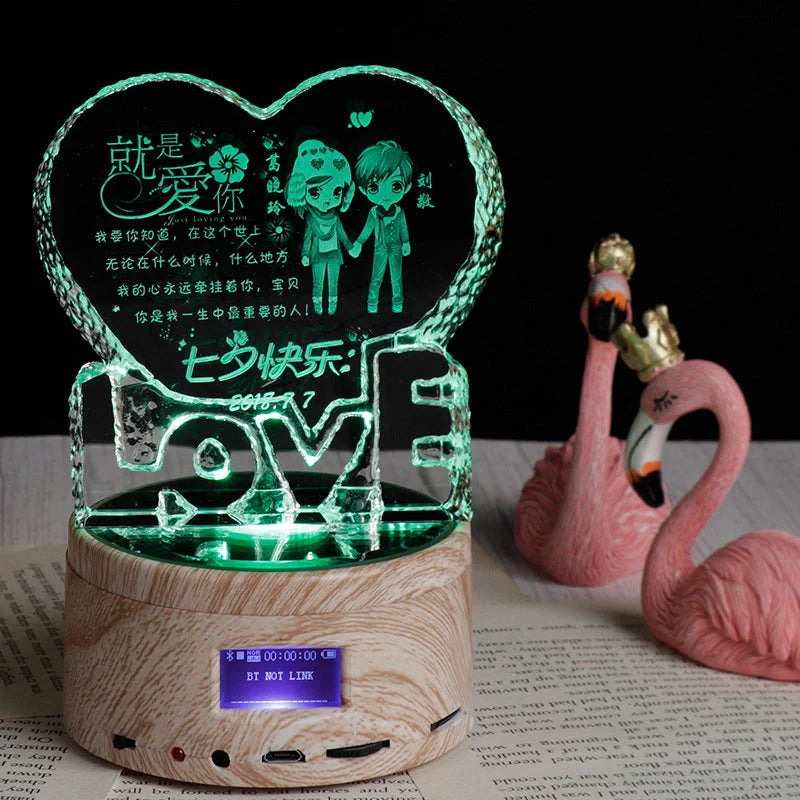 Personalised crystal photo night lamp with Bluetooth music player and colour-changing LED lights
