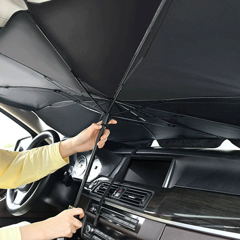 Compact and portable car sunshade with telescopic mechanism and full windshield coverage