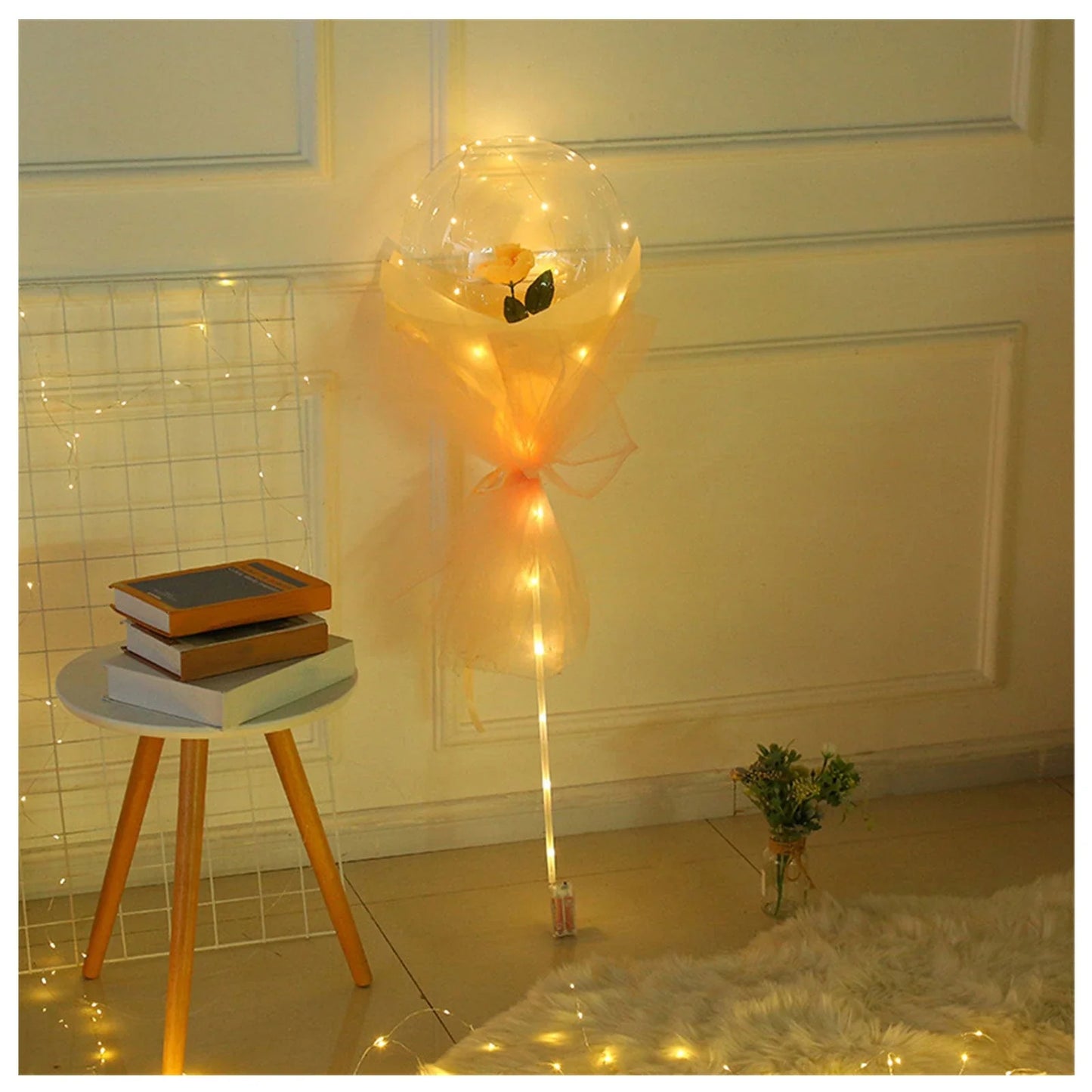 A luminous bouquet of glowing rose-shaped balloons, creating a magical and enchanting display.