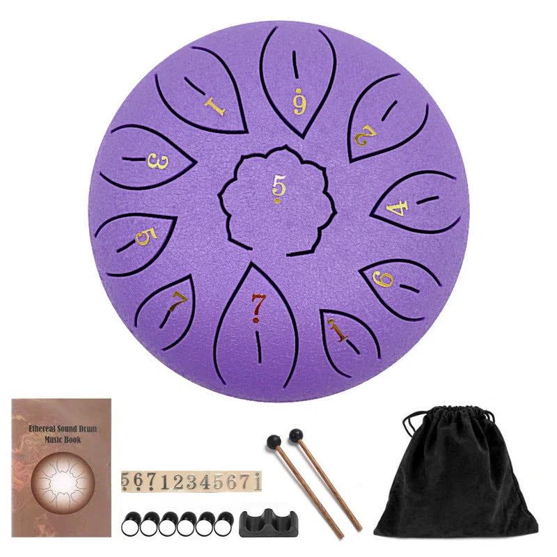 6-inch 11-tone Ethereal Steel Tongue Drum in various colours, a unique and mesmerising musical instrument