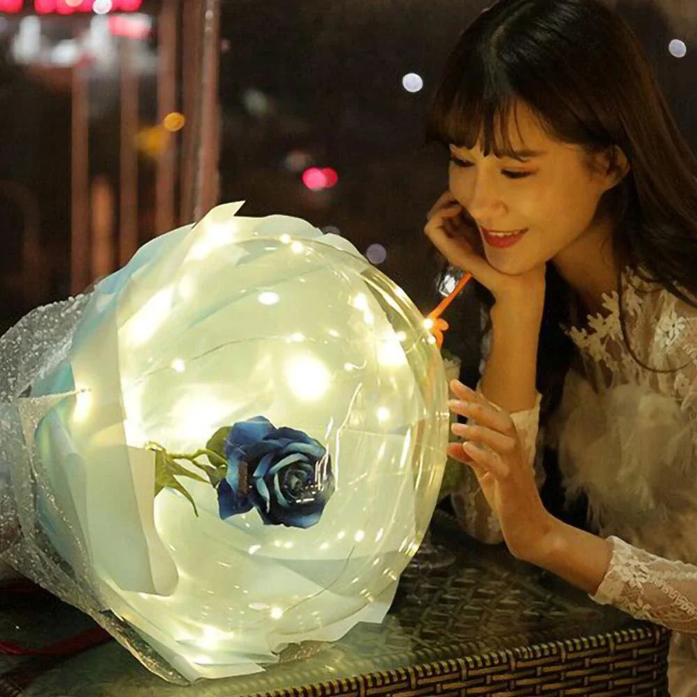 A luminous bouquet of glowing rose-shaped balloons, creating a magical and enchanting display.