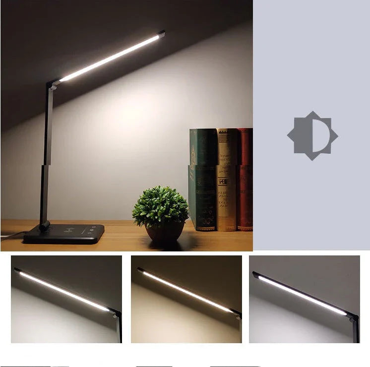Premium wireless charging LED desk lamp with adjustable lighting, auto-timer, and foldable design for a customisable workspace