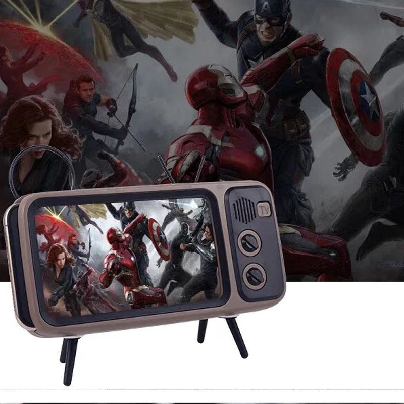 Vintage-inspired portable Bluetooth speaker with retro TV-style design and sleek, compact body