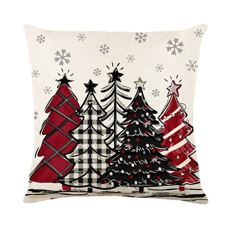 Festive Christmas throw pillow cover with a variety of vibrant holiday designs, perfect for cozy and cheerful home decor