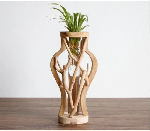 Elegant handcrafted wooden vase with intricate detailing, designed to elevate home decor
