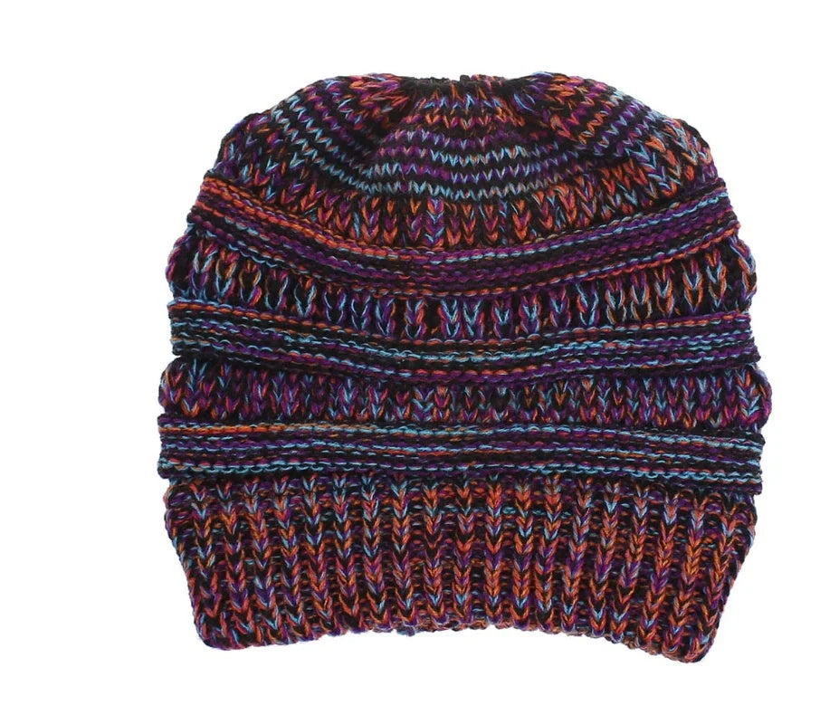 Stylish knitted wool beanie for British ladies with a discreet ponytail hole and a variety of vibrant colour options