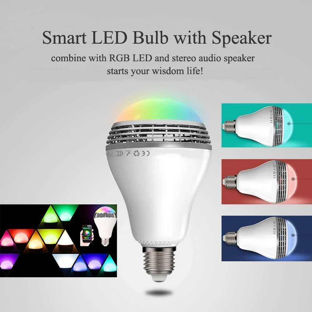 Stylish smart LED Bluetooth speaker bulb with RGB colour, designed for modern home lighting and audio needs