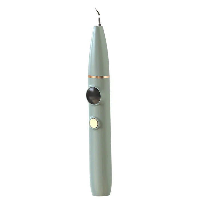 Close-up view of the high-powered dental cleaning tool with visual assistance and stainless steel construction